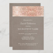 エレガントでスタイリッシュな偽のローズゴールドのスパンコルパーティー 招待状 (正面/裏面)