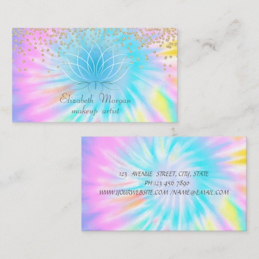 エレガントでスタイリッシュな光り輝くダイヤモンド蓮の花のタイダイ 名刺 (正面/裏面)