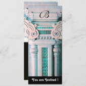 エレガントでスタイリッシュな装飾 , アクアブルー グリーン ホワイト ブラック 招待状 (正面/裏面)