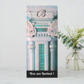 エレガントでスタイリッシュな装飾 , 水色 緑 白 黒 招待状 (スタンド正面)