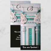 エレガントでスタイリッシュな装飾 , 水色 緑 白 黒 招待状 (正面/裏面)