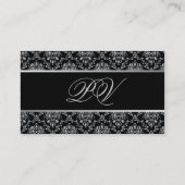 エレガントでスタイリッシュな財布の王冠の銀の黒のダマスク織 名刺 (裏面)