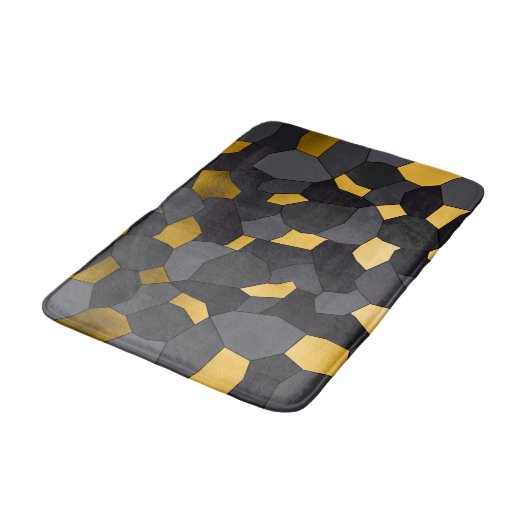 エレガントでスタイリッシュな金ゴールドの灰色および黒いモザイク バスマット (アングル)