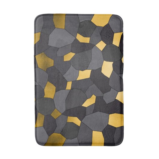 エレガントでスタイリッシュな金ゴールドの灰色および黒いモザイク バスマット (正面縦)