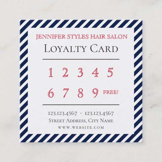 エレガントでストライプなパターンロイヤリティの青 ロイヤリティカード (正面)