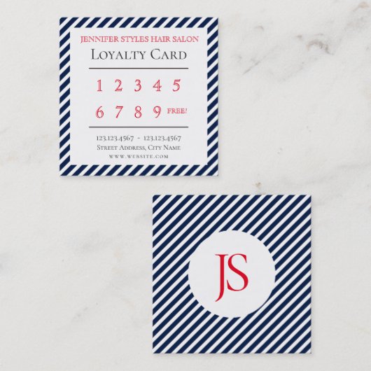 エレガントでストライプなパターンロイヤリティの青 ロイヤリティカード (正面/裏面)