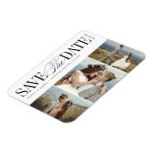エレガントでタイムレスなタイポグラフィの3枚の写真のSave The Date マグネット (左側)