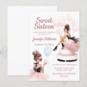 エレガントでトレンディなスイート16の誕生日ガール ピンクパーティー 招待状 (正面/裏面)