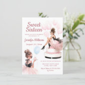 エレガントでトレンディなスイート16の誕生日ガール ピンクパーティー 招待状 (スタンド正面)