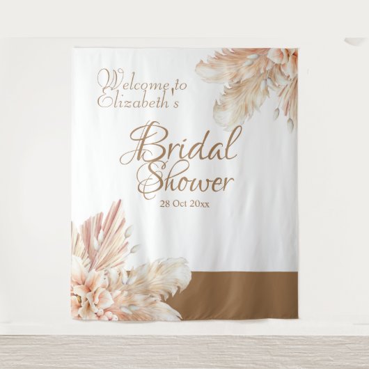 エレガントでトレンディなパンパス草　白　茶色 タペストリー (正面)