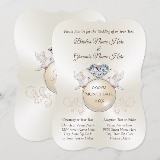 エレガントでパーソナライズされたラブバードのウェディング招待状 招待状 (正面/裏面)