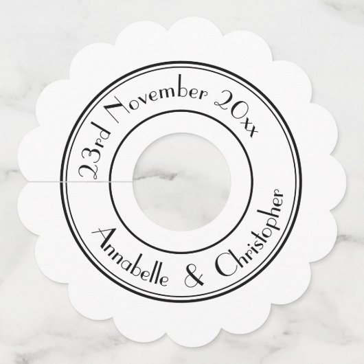 エレガントでパーソナライズされた名前 おしゃれな白 ワイングラスタグ (正面)