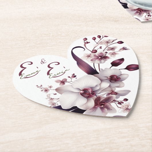 エレガントでパーソナライズされた花のウェディングコースター ペーパーコースター (アングル)