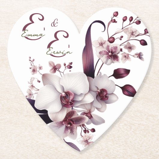 エレガントでパーソナライズされた花のウェディングコースター ペーパーコースター (正面)