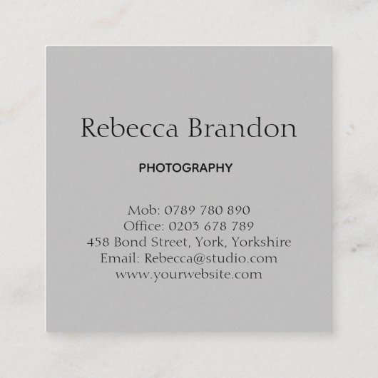 エレガントでパーソナライズな写真撮影の名刺 スクエア名刺 (裏面)