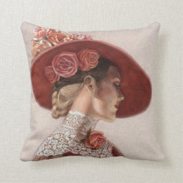 エレガントでビクトリアンなArt Floral Roses Hat女性枕 クッション