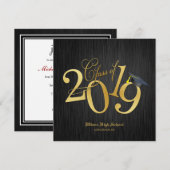 エレガントでファンキーなゴールド クラスオブ2019 卒業式 招待状 (正面/裏面)