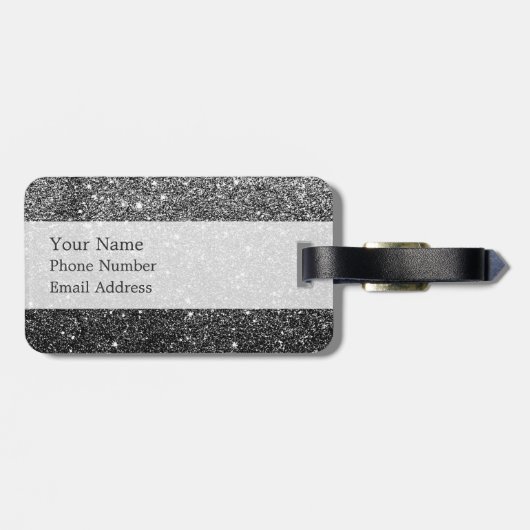 エレガントでフェイクで黒いグリッター ラゲッジタグ (裏面横)