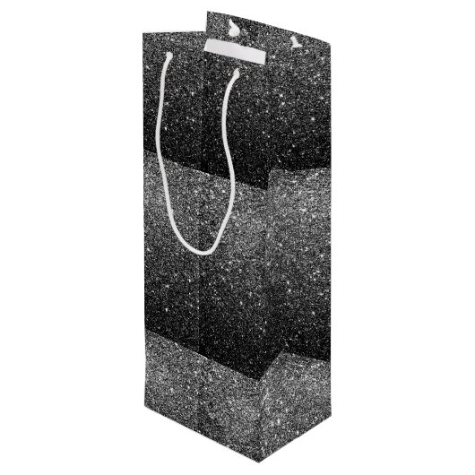 エレガントでフェイクで黒いグリッター ワインギフトバッグ (裏面アングル)