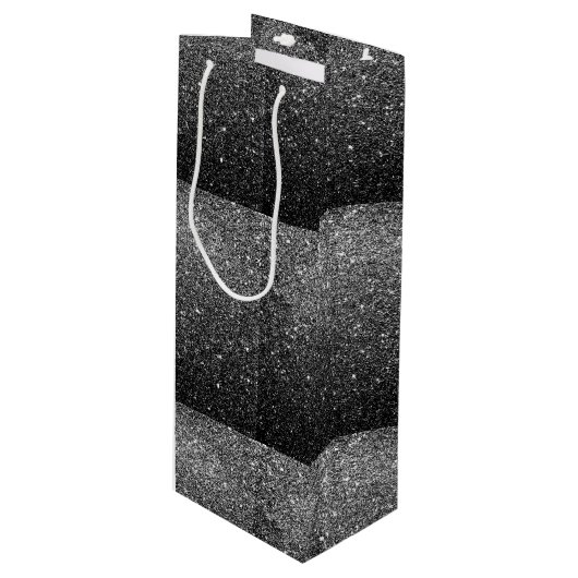 エレガントでフェイクで黒いグリッター ワインギフトバッグ (正面アングル)