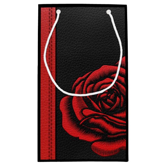 エレガントでフェイクで黒く赤い革は上がりました スモールペーパーバッグ (裏面)