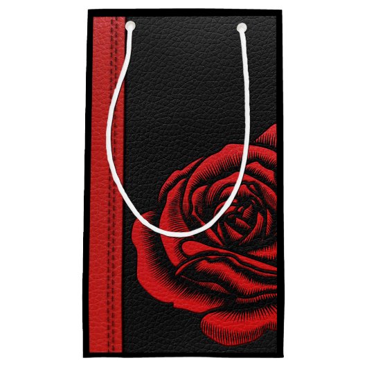 エレガントでフェイクで黒く赤い革は上がりました スモールペーパーバッグ (正面)