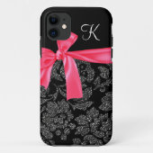 エレガントでフェイクなグリッターのダマスク織のガーリーなショッキングピンクの弓 Case-Mate iPhoneケース (裏面)
