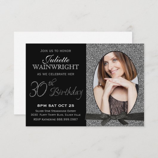 エレガントでフェイクなグリッターの写真の第30誕生会 招待状 (正面/裏面)
