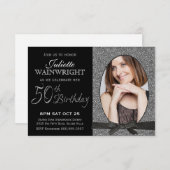 エレガントでフェイクなグリッターの写真の第50誕生会 招待状 (正面/裏面)