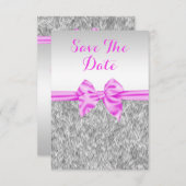 エレガントでフェイクな毛皮及びピンクの弓誕生日の保存日付 セーブザデート (正面/裏面)