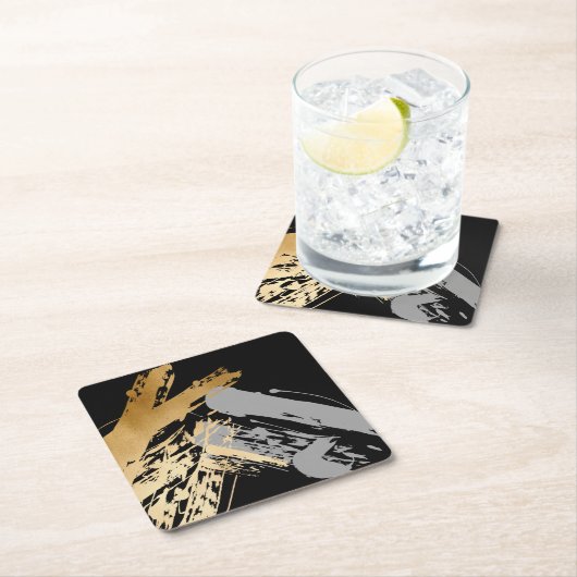 エレガントでフェイクな金ゴールドおよび灰色ブラシストローク スクエアペーパーコースター (インサイチュ)