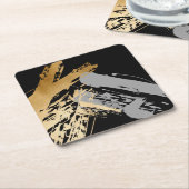 エレガントでフェイクな金ゴールドおよび灰色ブラシストローク スクエアペーパーコースター (アングル)