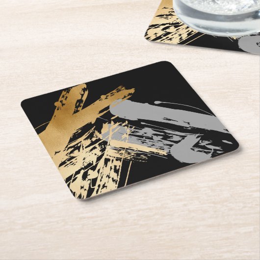 エレガントでフェイクな金ゴールドおよび灰色ブラシストローク スクエアペーパーコースター (アングル)