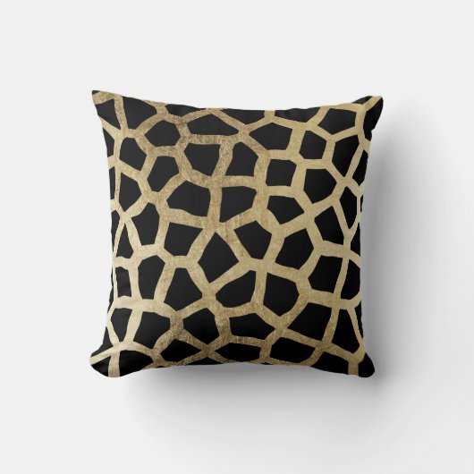 エレガントでフェイクな金ゴールドおよび黒くモダンなアニマルプリント クッション (正面)