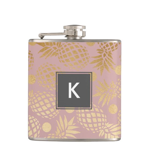 エレガントでフェイクな金ゴールドのパイナップルパターン水玉模様 フラスク (正面)
