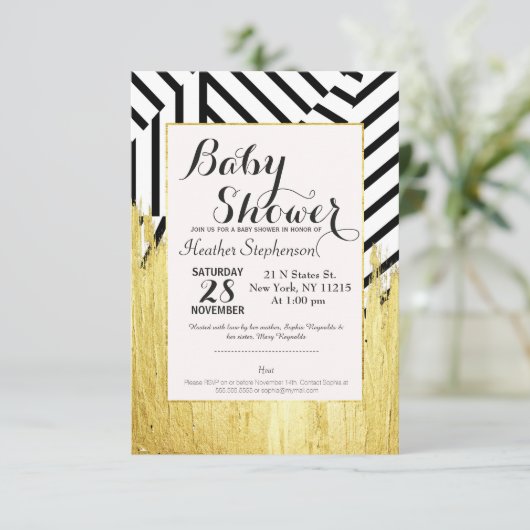 エレガントでフェイクな金ゴールドのペンキは及びストライプなパターンなでます 招待状 (スタンド正面)