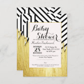 エレガントでフェイクな金ゴールドのペンキは及びストライプなパターンなでます 招待状 (正面/裏面)