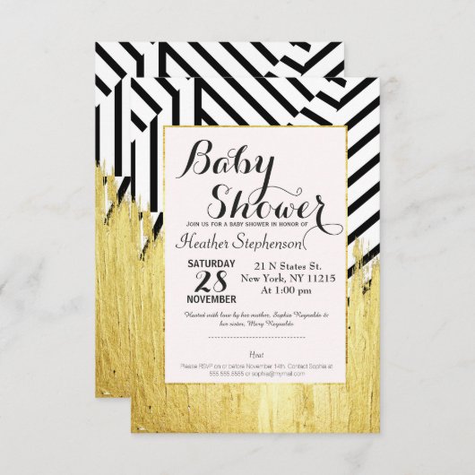 エレガントでフェイクな金ゴールドのペンキは及びストライプなパターンなでます 招待状 (正面/裏面)