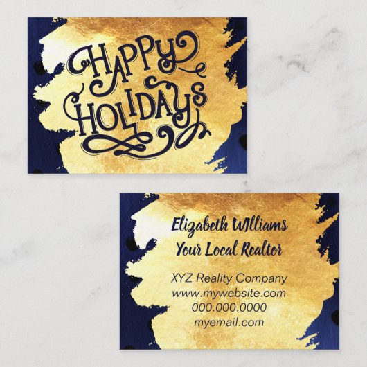 エレガントでフェイクな金ゴールドの水彩画の幸せな休日 名刺 (正面/裏面)