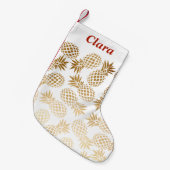 エレガントでフェイクな金ゴールドの熱帯パイナップルパターン スモールクリスマスストッキング (正面 (吊り時))