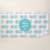 エレガントでフェイクな金ゴールドの熱帯パイナップルパターン ビーチタオル (正面)