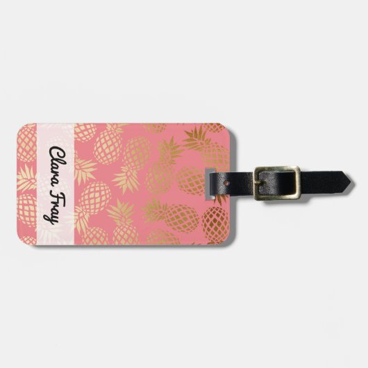 エレガントでフェイクな金ゴールドの熱帯パイナップルパターン ラゲッジタグ (正面横)