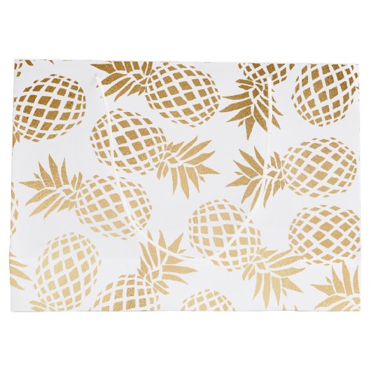 エレガントでフェイクな金ゴールドの熱帯パイナップルパターン ラージペーパーバッグ (裏面)