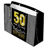 エレガントでフェイクな金ゴールドの白黒の第50誕生日のストライブ柄 ラージペーパーバッグ (裏面アングル)