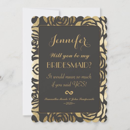 エレガントでフェイクな金ゴールドの花柄パターン 招待状 (正面)