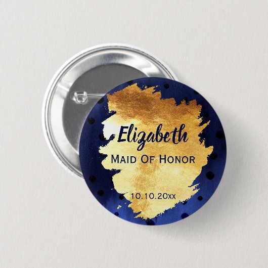 エレガントでフェイクな金ゴールドの金属の結婚披露宴の名札 缶バッジ (正面&裏面)