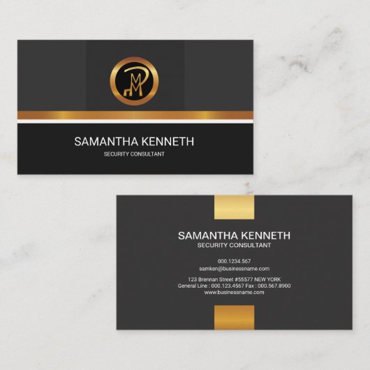 エレガントでフェイクな金ゴールドアイコンストライプの保安システムのコンサルタント 名刺 (正面/裏面)