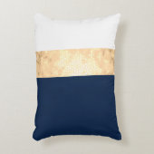 エレガントでフェイクな金ゴールド、濃紺、白のストライブ柄 アクセントクッション (正面(垂直))
