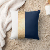 エレガントでフェイクな金ゴールド、濃紺、白のストライブ柄 クッション (ブランケット)