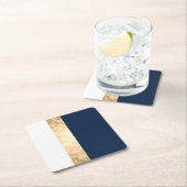 エレガントでフェイクな金ゴールド、濃紺、白のストライブ柄 スクエアペーパーコースター (インサイチュ)